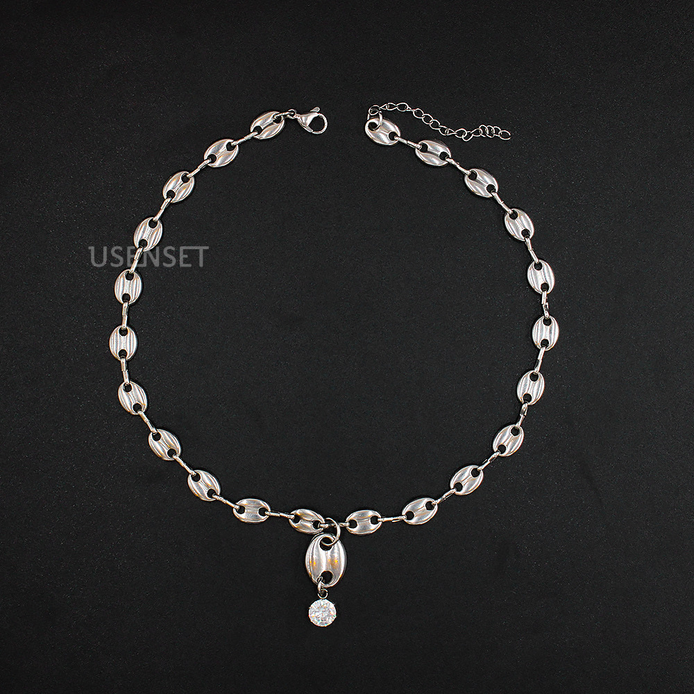 Fashion Geometric Titanium Steel Gold Plated Zircon Pendant Necklace