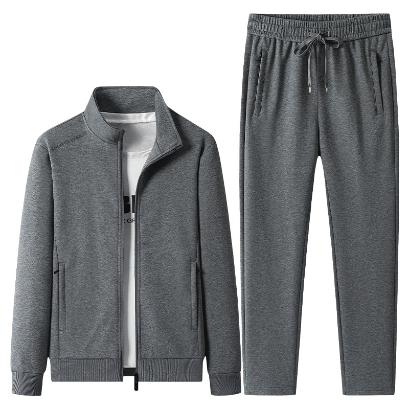 Trajes deportivos transfronterizos de primavera y otoño, ropa deportiva casual de color sólido para hombres, cuello suelto, tamaño grande, dos pantalones recto image 10
