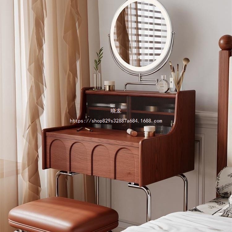 Xiaolong Designer Solid Wood Bedside Medieval Hengwo Makeup Table French Dressing Table Small Apartment Bedroom Retro