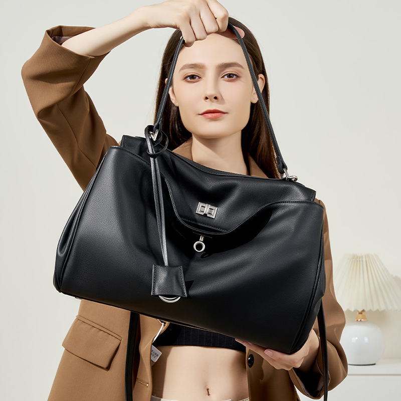 26 New Models of Rodeo Kelly Tote Bag, Large Capacity, Smooth Calfskin, Single Shoulder Handbag with Lock, Commuter Underarm Bag