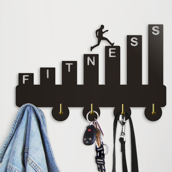 Fitness theme wooden wall art decoration Hook bathroom kitchen unique indoor decoration coat rack Wall hanger