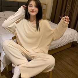 韩国纯色德绒睡衣女秋冬季可爱ins风加绒高级感两件套薄款家居服