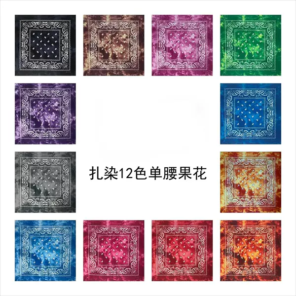 Cotton tie-dyed single cashew flower melon seeds flower scarf outdoor cycling sports square scarf factory in stock straight hair
