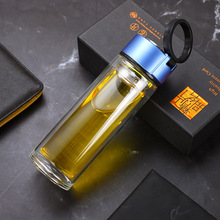 家用高硼硅玻璃杯手提环便携车载水杯加厚带盖茶水分离过滤泡茶杯