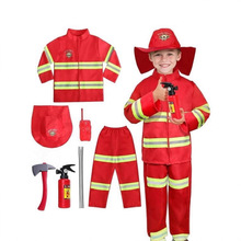 跨境爆款儿童消防员服装运动会红色演出服职业体验角色扮演表演服