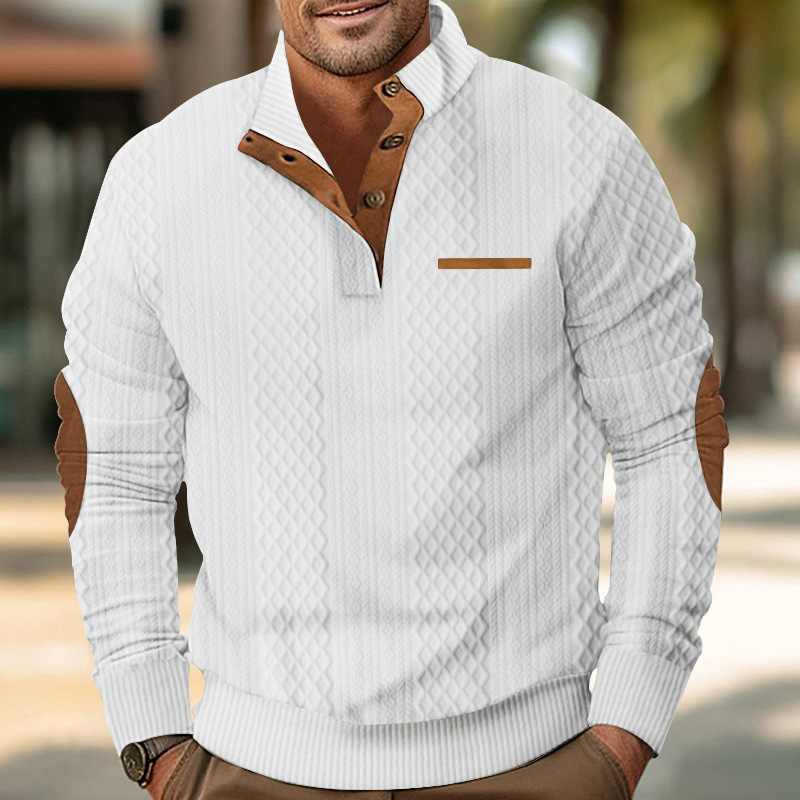 Men's Pullover Sweater Standing Neck Jacquard Knitted Outdoor_voghion.com