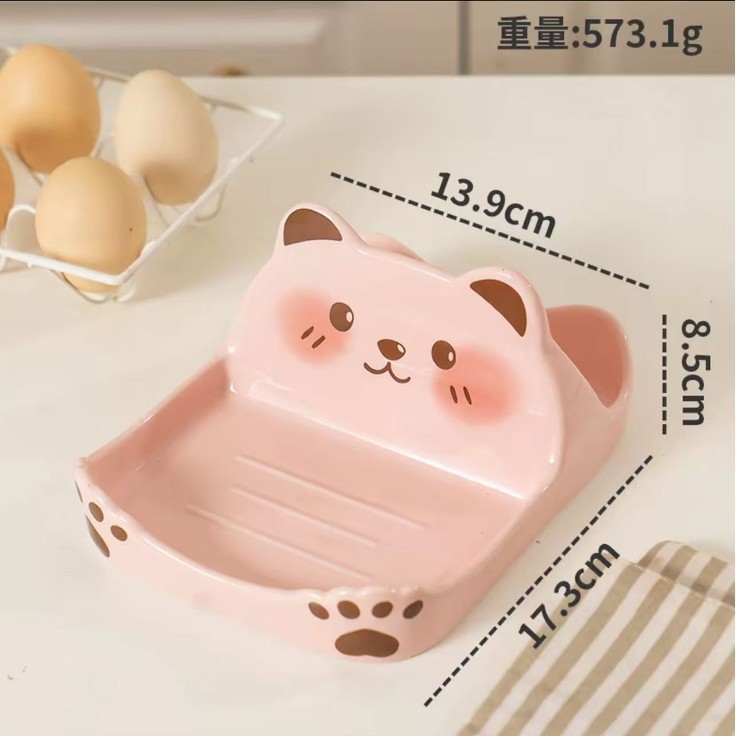 Cartoon Bear ABS Pot Lid Holder for Home Kitchen Countertop, Multifunctional Storage Rack for Spatulas and Pot Lids