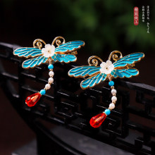 古风清新仿烧蓝蜻蜓发夹配饰复古汉服古装宫廷风日常百搭复古发夹