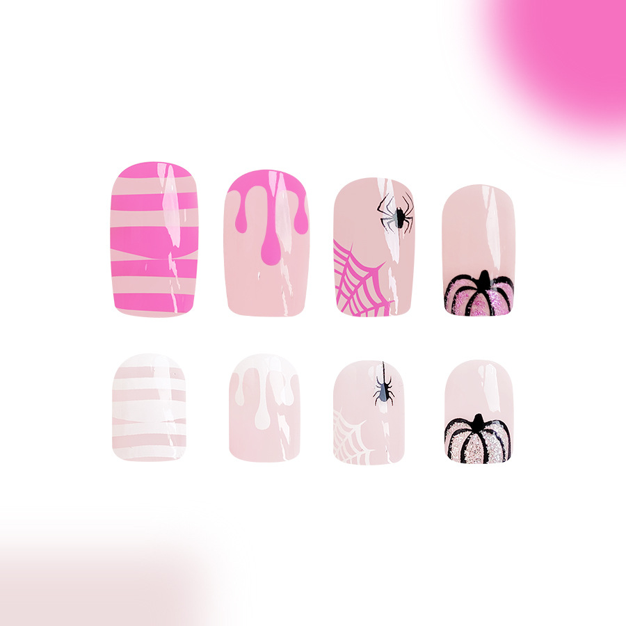 Halloween short glitter spider web bat grimace hot girl sweet fashion wear nail patch 96 24 x 4_voghion.com