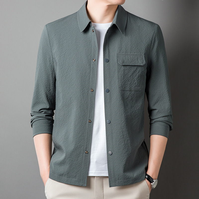 Men's Lightweight Seersucker Work Jacket, New Autumn Fashion Casual Shirt-Style Stylish Jacket for Young and Middle-Aged Men