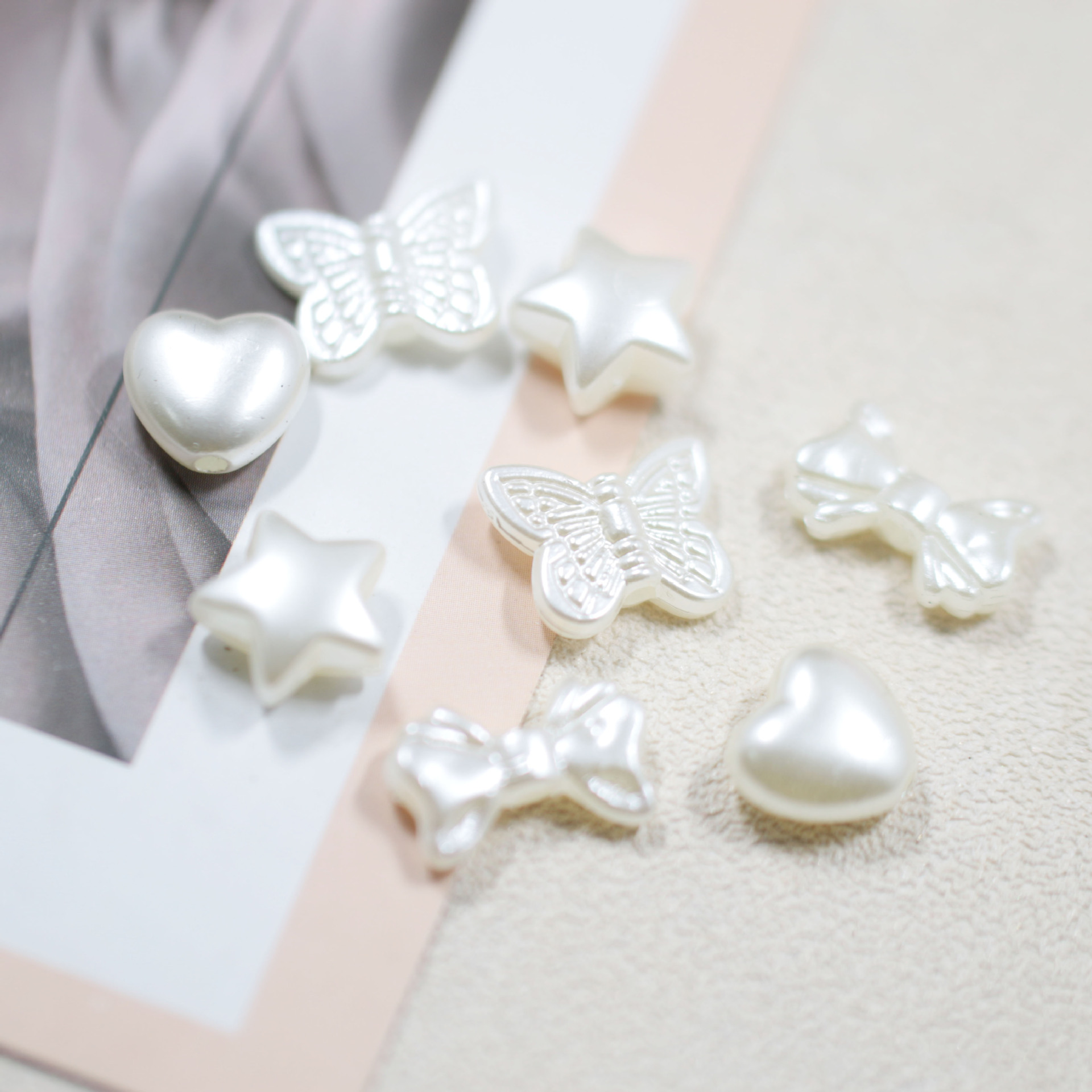 ABS仿珍珠纯白色 直孔蝴蝶结 爱心 五角星手工diy耳饰鞋服帽配件