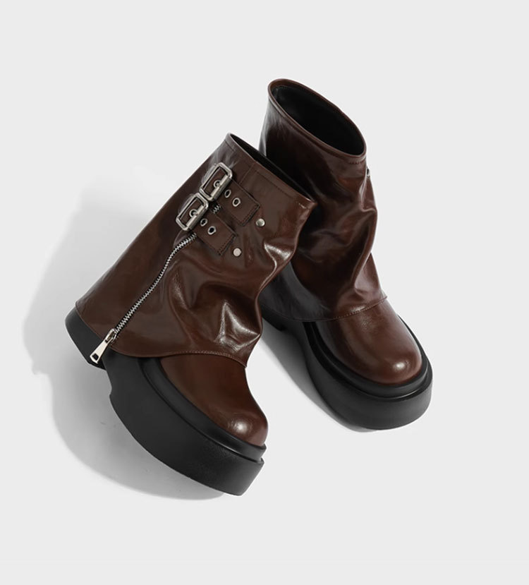 Pantaloncini da donna autunno/inverno 2025 con fibbia e cerniera laterale, stile hot girl alla moda e alla moda, design rialzato con suola spessa._voghion.com