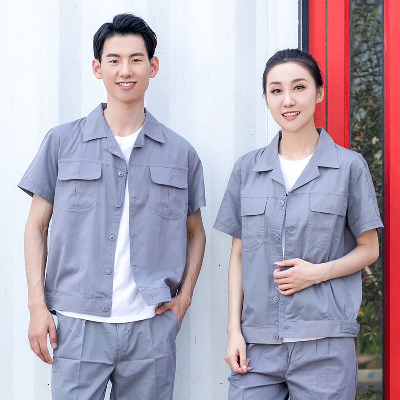 Trajes de trabajo de manga corta de verano para hombres trajes de verano delgados transpirables taller de fábrica de trabajo azul personalizado