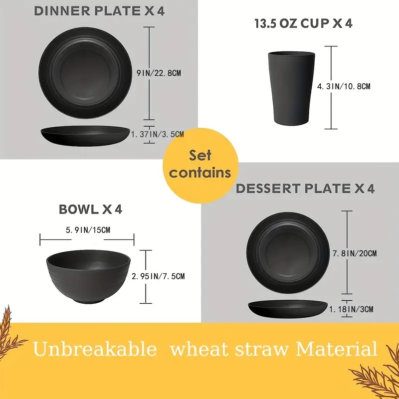 Bowl, Tableware Kitchen and drinking utensils Casual Solid Color Plastic Wheat Straw Bowl Tableware 1 Set