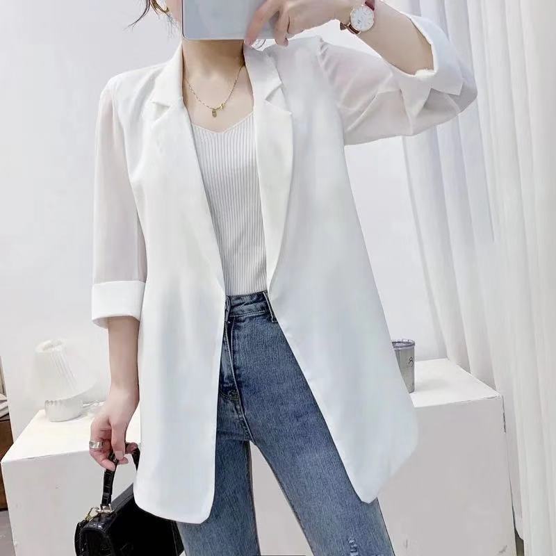 White shiffon elegant long summer classic suit jacket for leisure