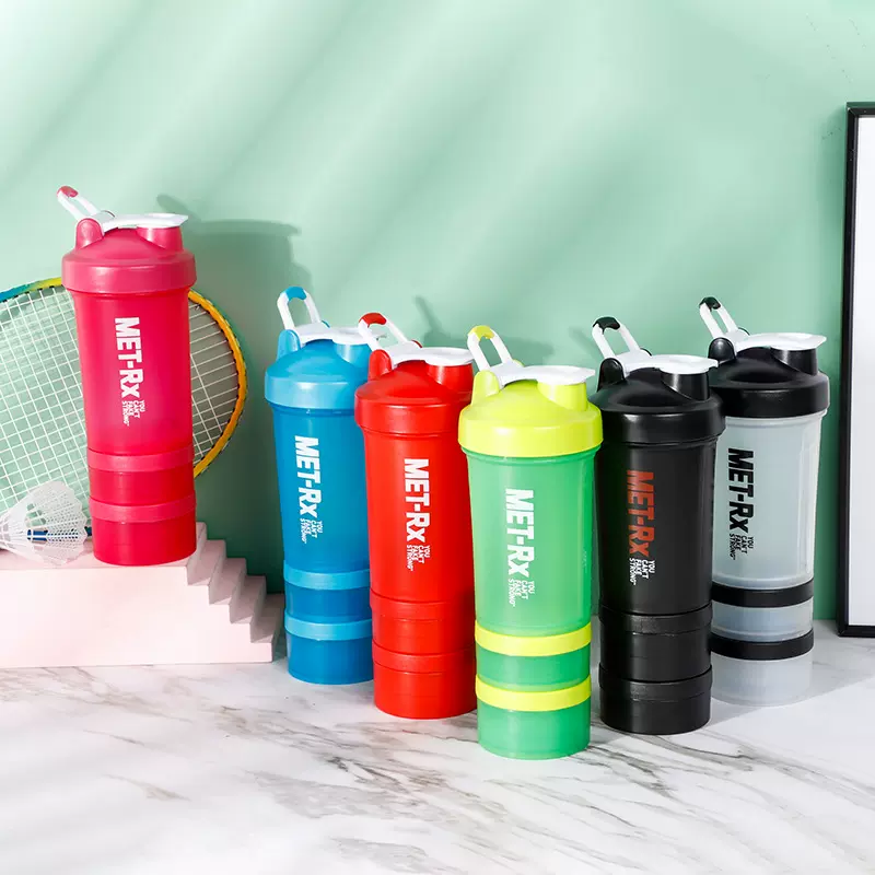 运动健身摇摇杯塑料运动水杯带药盒带粉盒蛋白粉奶昔塑料三层摇杯