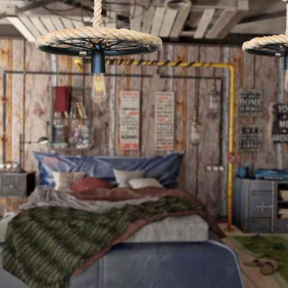 Lámparas transfronterizas Zhongshan retro lámpara de cordón de cáñamo lámpara de neumáticos lámpara de lámpara iluminación artesanal sala de exposiciones de tejido restaurante museo