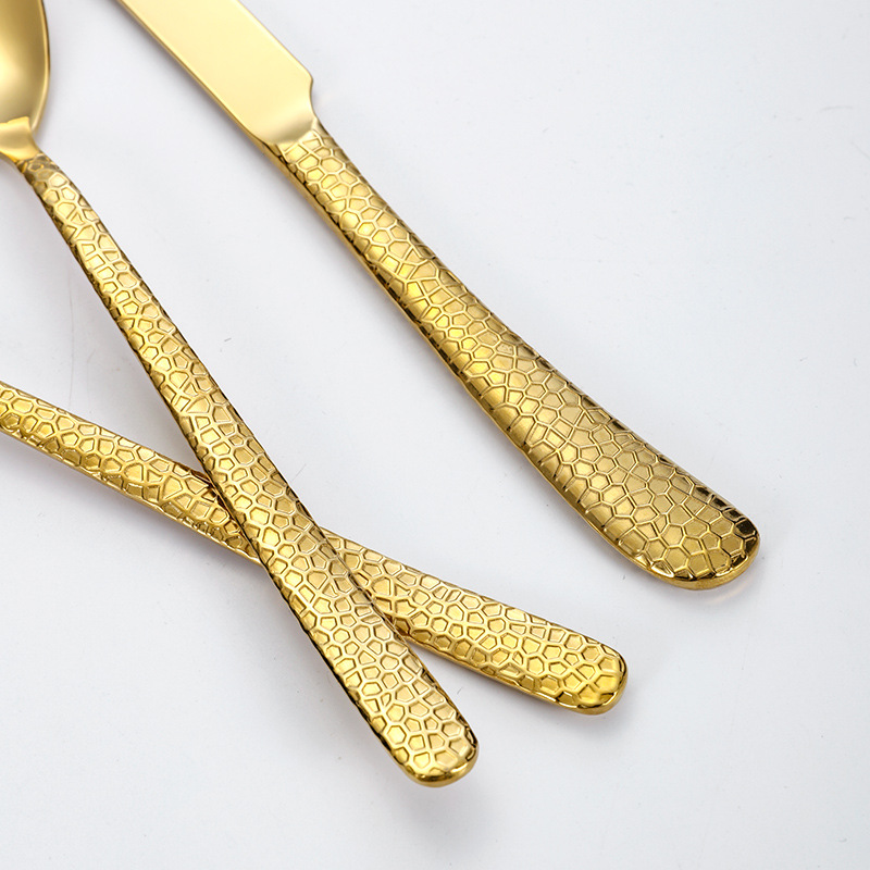 20/24/30 piezas traje Hotel Acero inoxidable vajilla cuchillo, tenedor y cuchara Amazon martillado occidental cuchillo de carne, tenedor y cuchara