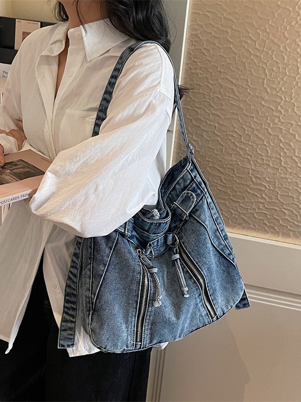 2026 transfronterizo nuevo estilo retro chicas calientes hacer vieja bolsa de vaqueros alta textura gran capacidad mochila de hombro