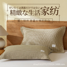 绑带款日式纯棉a类纱布枕巾高端加厚全棉枕头巾一对装成人家用枕