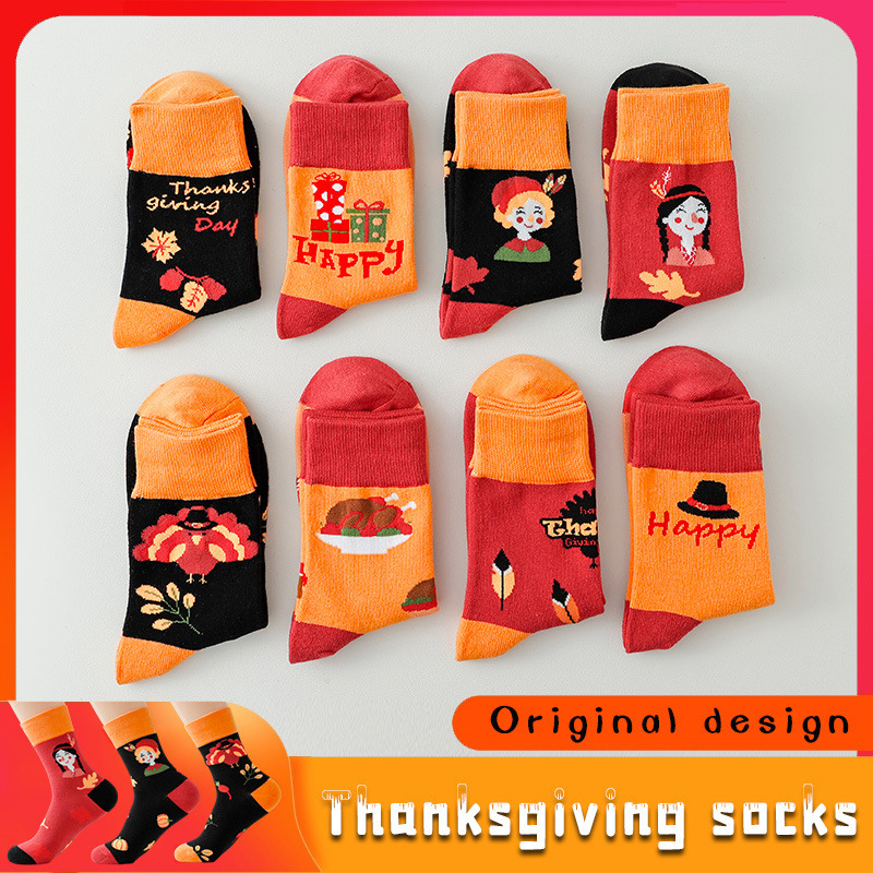 Thanksgiving couple cross-border plus size foreign trade mid-calf cotton socks wholesale sports high socks spring and autumn women's long socks