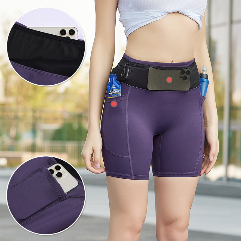 Summer Sports Shorts Ladies Mobile Phone Pocket High Waist Hip Lift Stretch Yoga Shorts Fitness Compression Tights