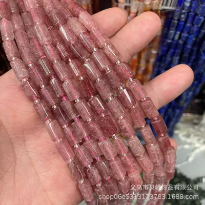 11mm pillar natural stone cut | Zərgərlik ara hissələri - 16strawberry-crystal-8x11mm-pillar-beads-approx-15-beads-per-strand-short-style