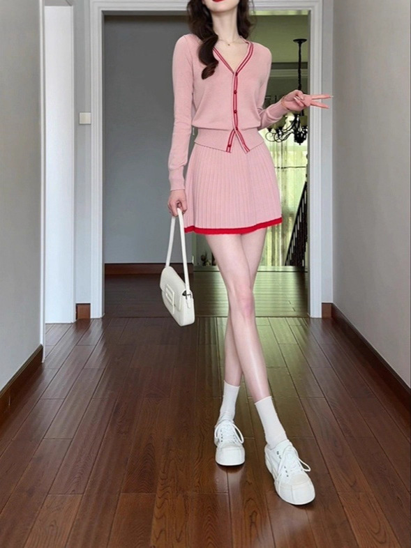 小香风时尚针织套装女2025秋冬新款小个子减龄开衫半身短裙两件套|undefined