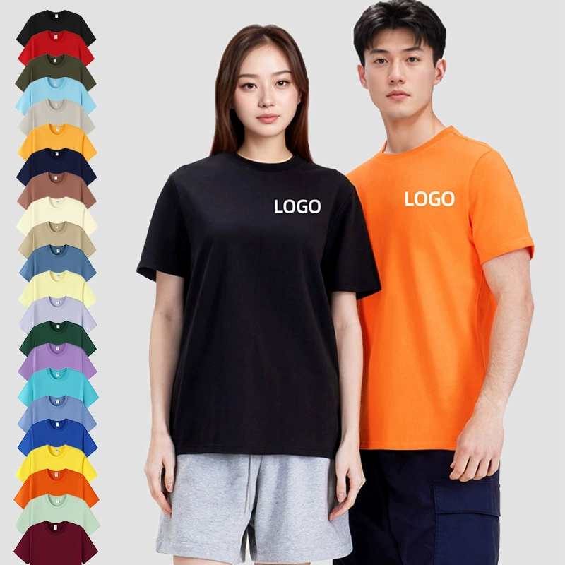 Футболка из чистого хлопка с круглым вырезом, индивидуальная групповая униформа, рекламная рубашка с принтом логотипа, чисто белая классическая униформа с короткими рукавами, культурная рубашка оптом