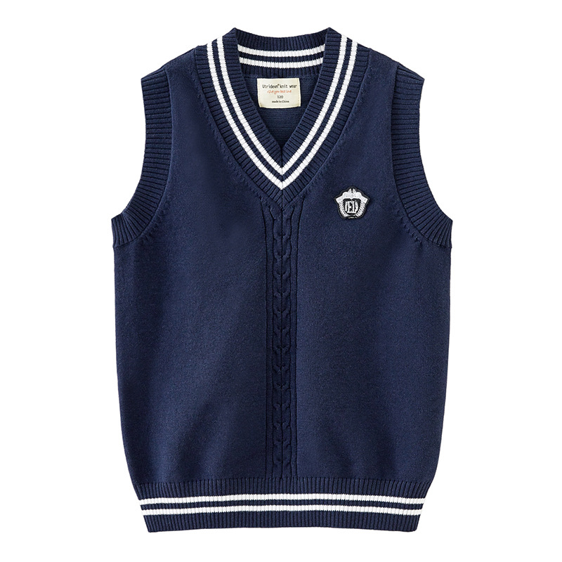 Primavera y otoño ropa para niños medianos y grandes con cuello en V chaleco suéter de giro uniforme escolar de la escuela primaria niños y niñas Chaleco de punto de entrega de una sola pieza