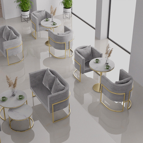 Reception area sofa set, coffee table combination, light luxury trendy booth, beauty salon leisure reception chairs, modern iron backrest chairs