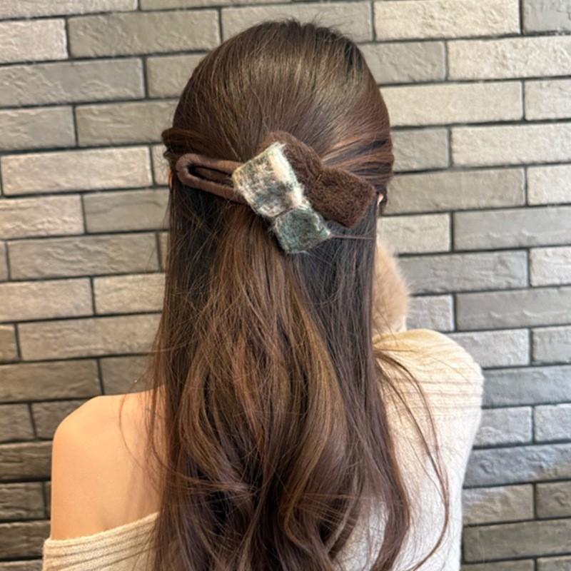小香风ab双面蝴蝶结毛绒抓夹女后脑勺高级感盘发夹鲨鱼夹头饰发卡|undefined