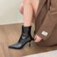 Patent Leather Retro Thin Boots High Heel Ankle Boots Autumn and Winter 2024 New European and American Versatile Pointed Thin Heel Black Ankle Boots