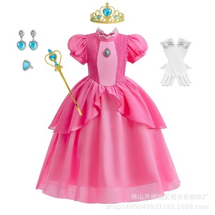 Super Mario Peach Princess Dress Pink Dress Children's Dress Pinkie Girl's Clothing