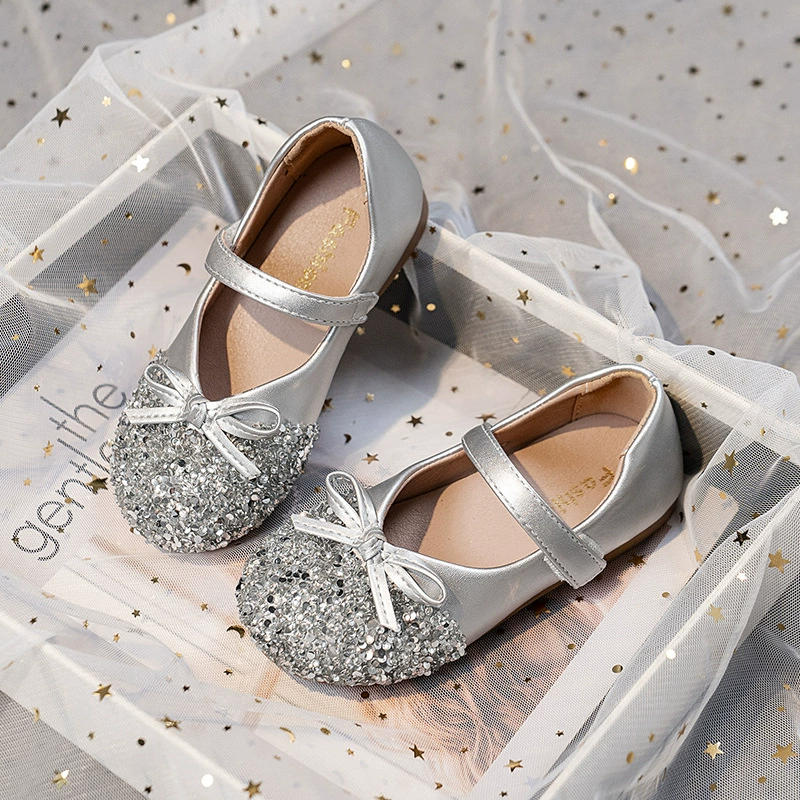 Детские туфли с кристаллами, весна-осень 2025, новая модель, туфли принцессы Эльзы, кожаные туфли для малышей, мягкая подошва, балетки для девочек