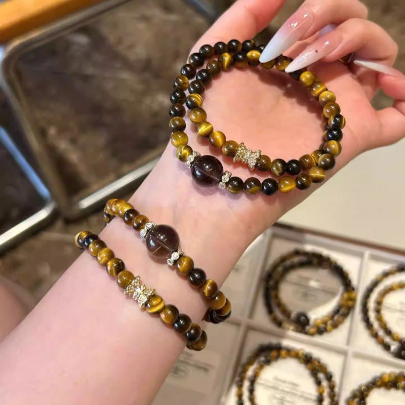 Natural Crystal Bracelet for Women, Tiger Eye Stone Double Circle Citrine Bracelet for Women, Lucky Bucket, Good Luck Birthday Gift