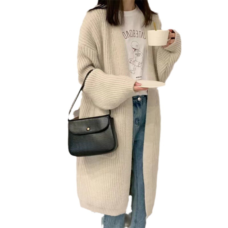 Übergroßer Cardigan mit V-Ausschnitt – Grobstrick-Langpullover mit offener Vorderseite (Einheitsgröße, 7 Farben)_voghion.com