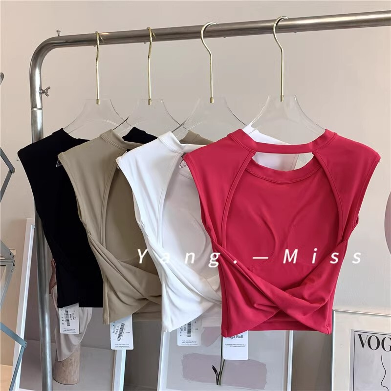 Hollow Naked Beauty Back Sports Vest Wearing Running Fitness Underwear Women's Slim Top Sleeveless Yoga T-Shirt Summer