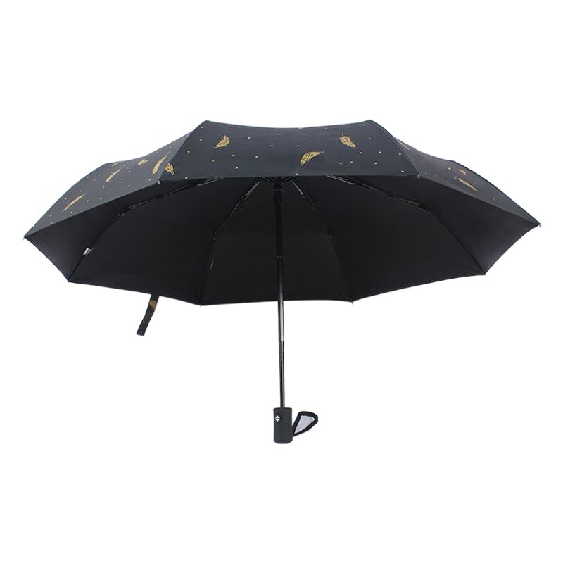Sombrilla automática plegable de tres pliegues, personalizada al por mayor, de doble uso para sol y lluvia, anti-UV, impermeable, con bloqueo total de luz.