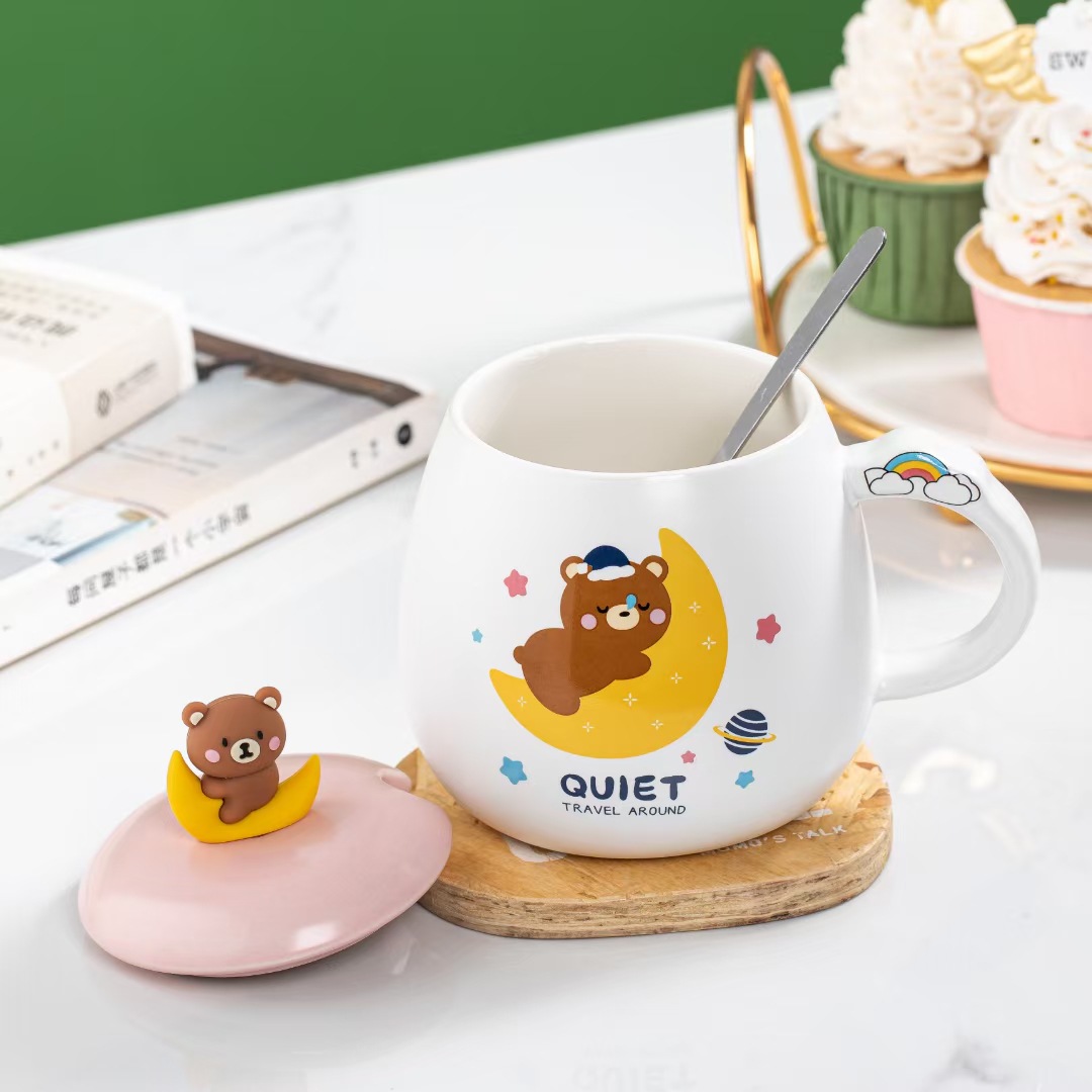 Creativo lindo dibujos animados Luna oso lindo Taza de cerámica regalo Oficina taza con tapa cuchara taza