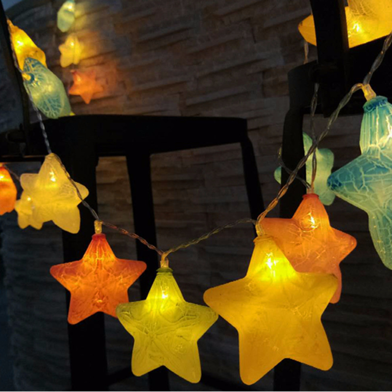 Five-pointed star Christmas string lamp net red girl heart room decoration LED star crack battery lamp string