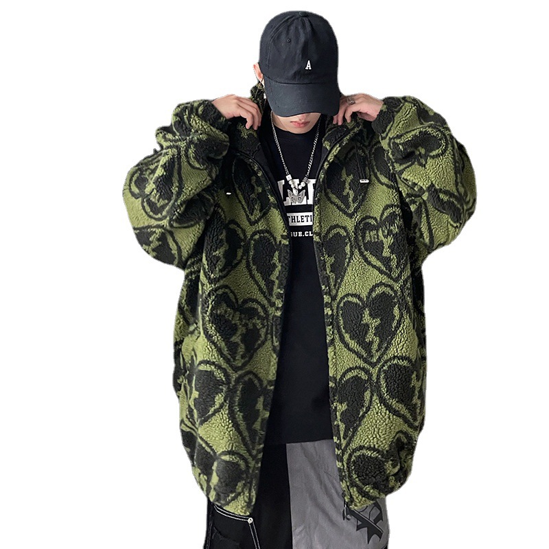 Men's Clothing Fashionable lamb wool jacket for men 2024 autumn and winter new jacket for men Heartbroken printed cotton coat for men_voghion.com