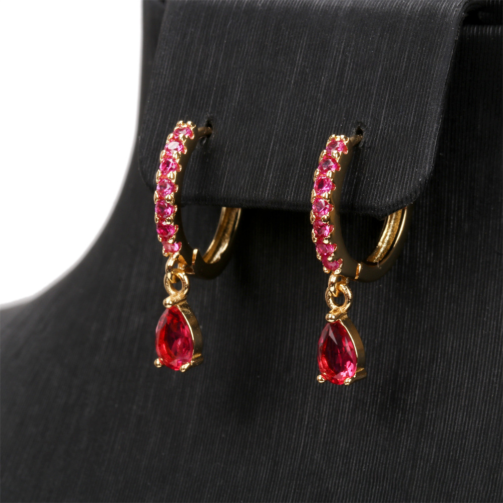 1 Piece Quantity Fashion Water Droplets Inlaid Zircon Copper Artificial Gemstones Copper Earrings