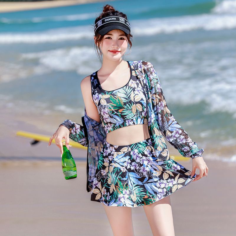 2024新款泳衣女罩衫保守長袖防曬分體三件套顯瘦遮肚溫泉遮肉泳裝