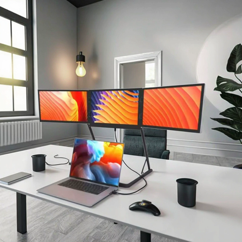 TriCreate15.6FHD usb складной трехэкранный дисплей с аудио торговля акциями в реальном времени ЖК-дисплей