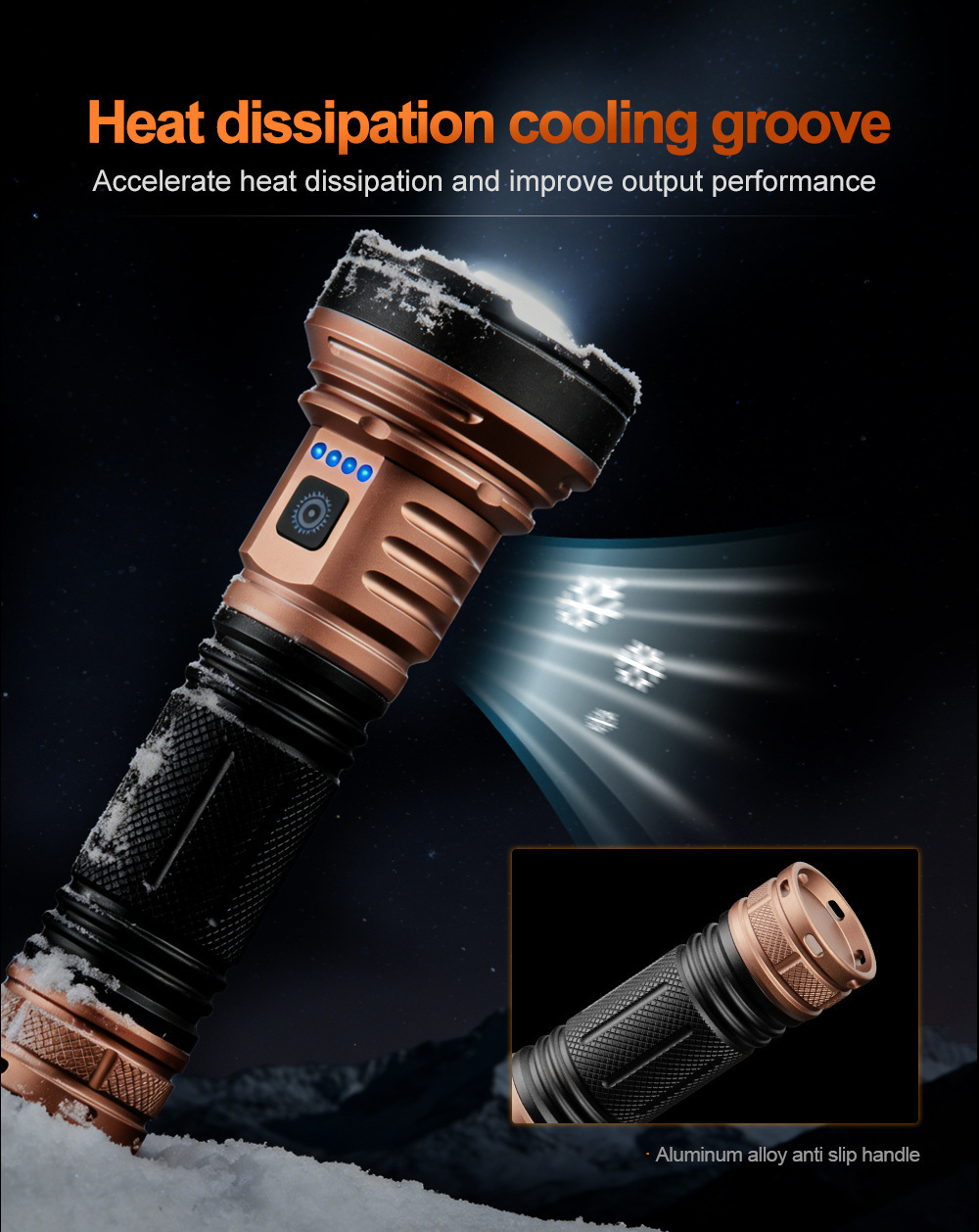 Outdoor high-brightness flashlight LED rechargeable lighting lamp for camping emergency use with multi-level adjustment and battery indicator