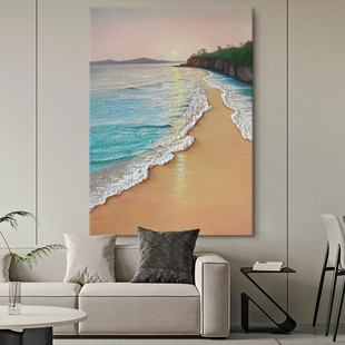 Sea Landscape Living Room Decorative Painting Waves Beach Texture Hand-painted Oil Painting Porch Corridor Quartz Sand Sunrise Hanging Painting