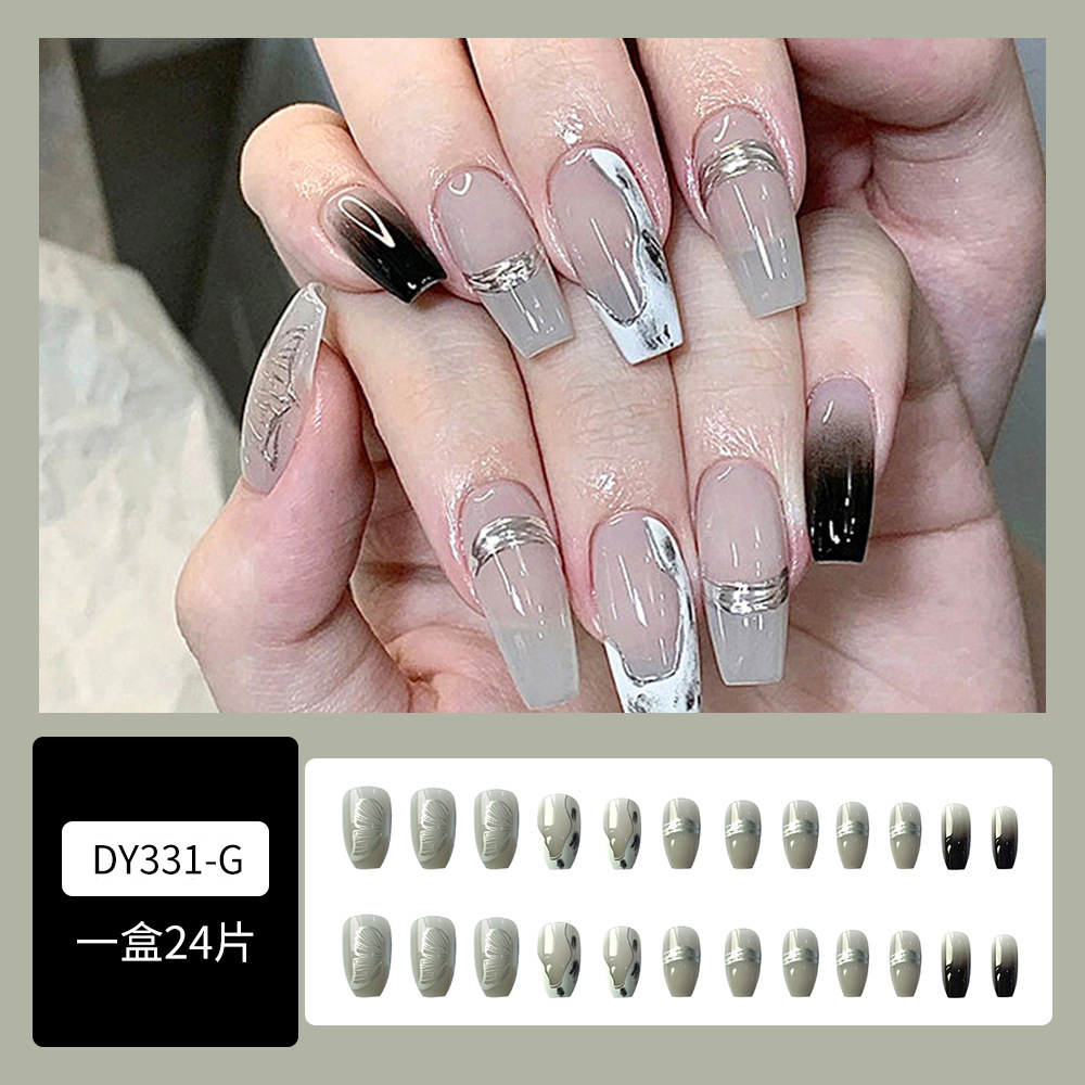 Venta caliente transfronteriza mariposa plateada sombra gris arte de uñas moda uñas portátiles desmontables frías 24 piezas parche de uñas terminado image 7