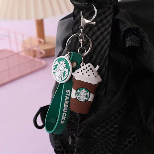 创意新巴克珍珠奶茶杯钥匙扣冰淇淋配饰盲盒背包挂件圈链礼品批发