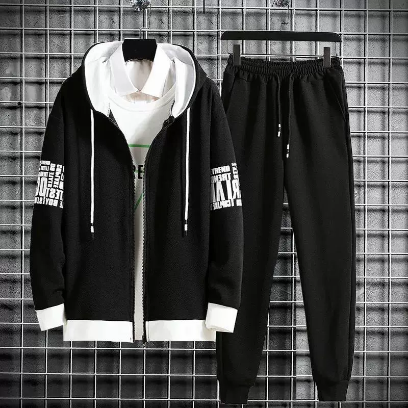 Осенний костюм-Толстовка для подростков, мужская повседневная спортивная толстовка с капюшоном, модная мужская весенняя куртка, брюки, мужские